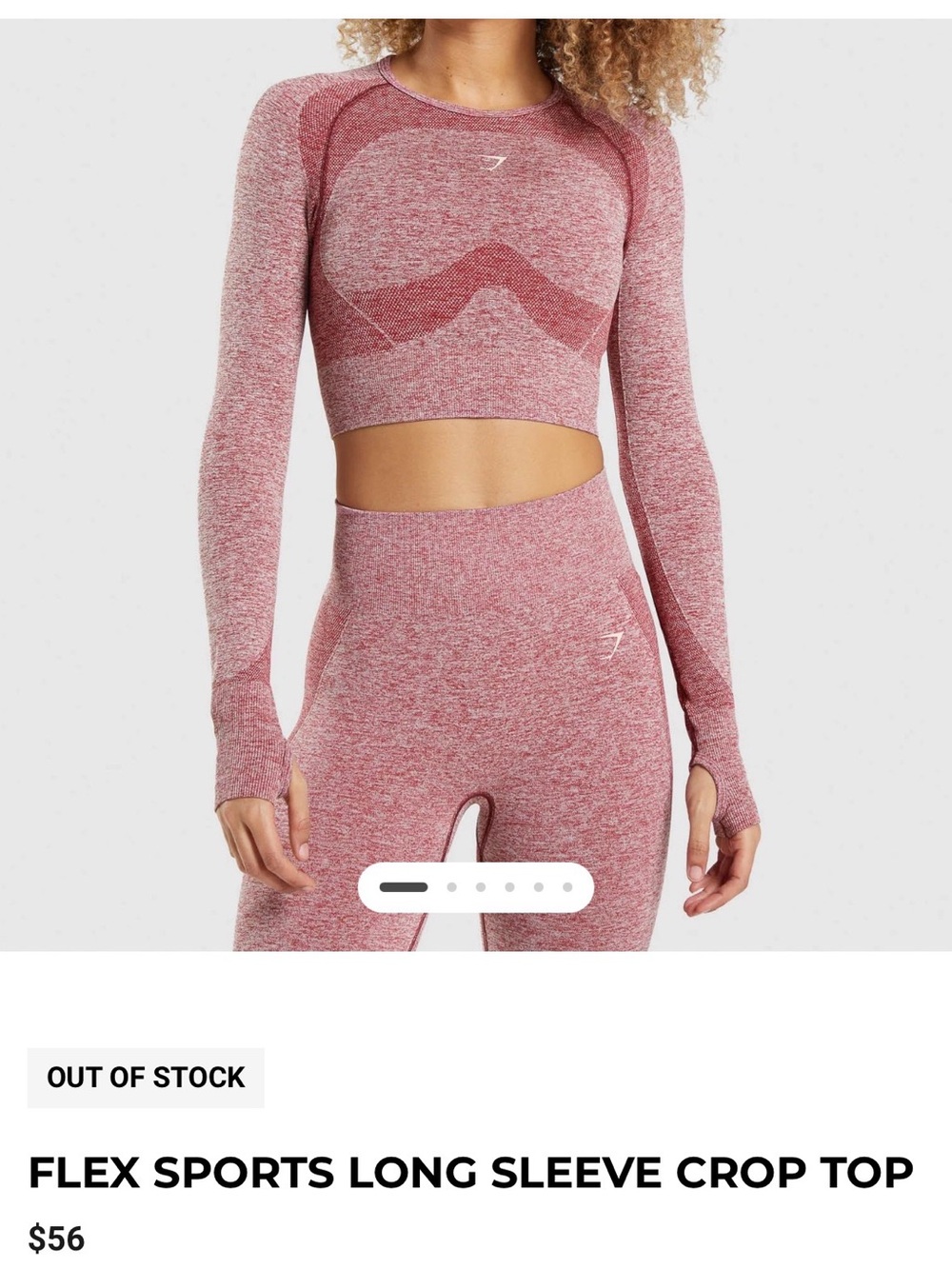 GYMSHARK FLEX SPORTS LONG SLEEVE CROP TOP size small